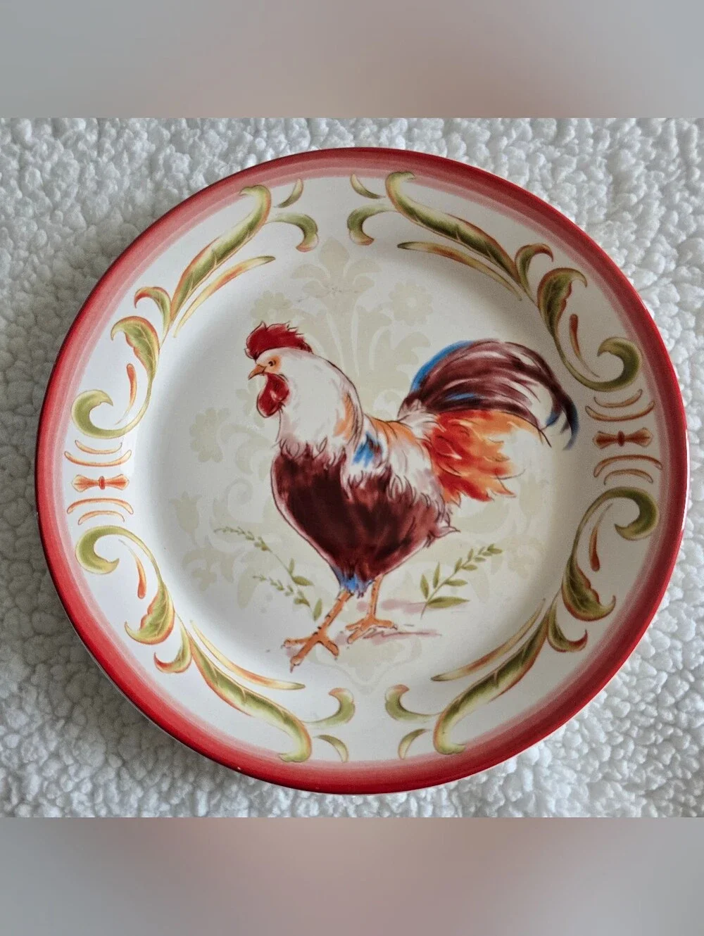 Pier 1 Imports Set/4 Rooster Plates Ironstone Salad Dessert Farmhouse 8.25
